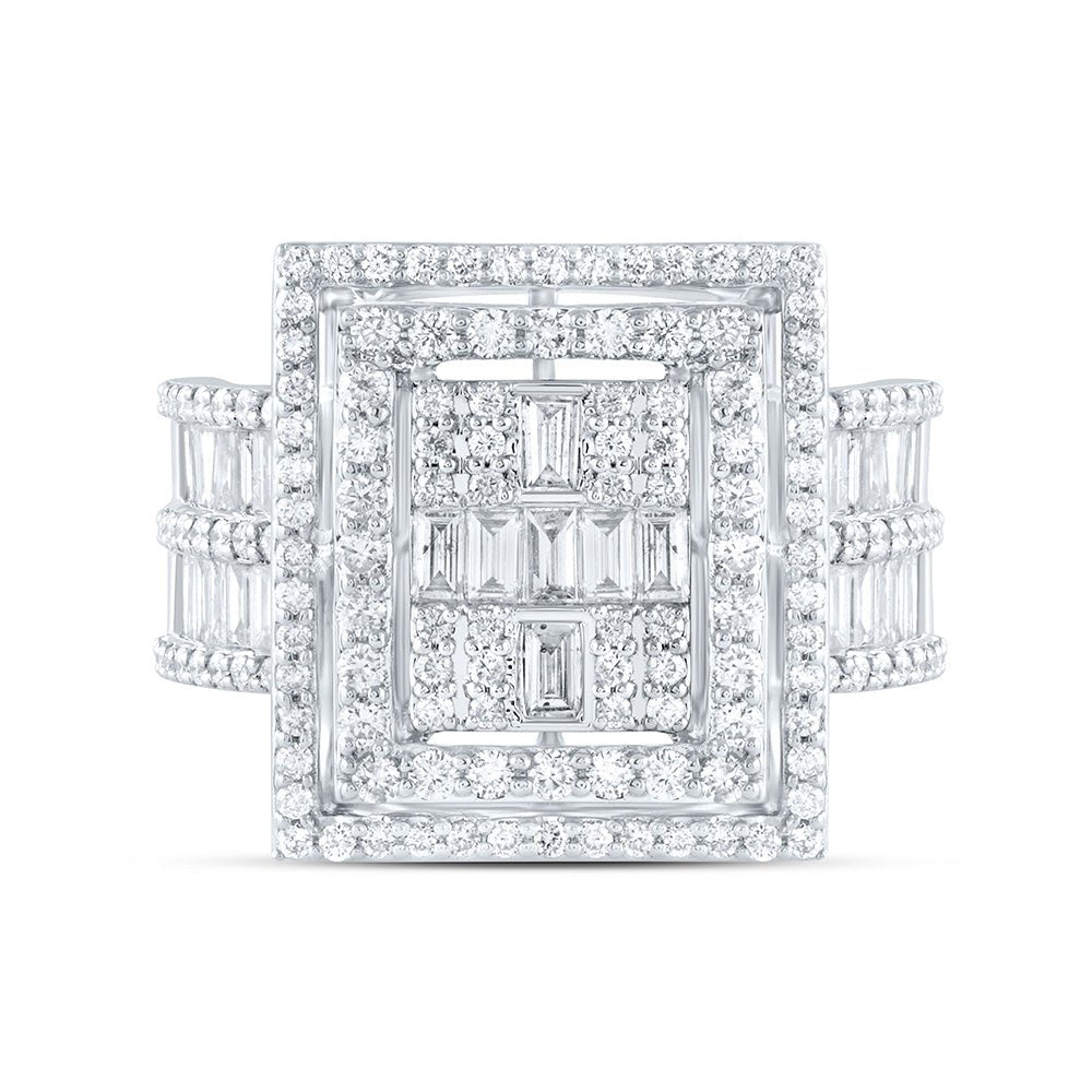 14K White Gold Diamond Fashion Square Baguette Bridal Ring 1 7/8 Cttw - Splendid Jewellery