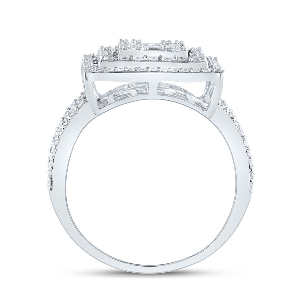 14K White Gold Diamond Fashion Square Baguette Bridal Ring 1 7/8 Cttw - Splendid Jewellery
