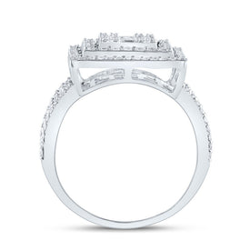 14K White Gold Diamond Fashion Square Baguette Bridal Ring 1 7/8 Cttw - Splendid Jewellery