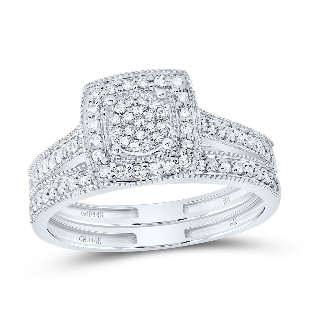 14K White Gold Diamond Fashion Square Bridal Set 1/3 Cttw - Splendid Jewellery