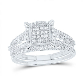14K White Gold Diamond Fashion Square Bridal Set 3/8 Cttw - Splendid Jewellery