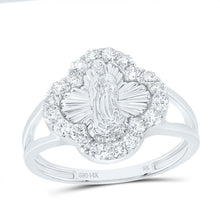 Load image into Gallery viewer, 14K White Gold Diamond Fashion Virgin Mother Mary Clover Women's Ring 1/2 Cttw - Splendid Jewellery