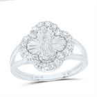 14K White Gold Diamond Fashion Virgin Mother Mary Clover Women's Ring 1/2 Cttw - Splendid Jewellery
