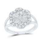 14K White Gold Diamond Fashion Virgin Mother Mary Flower Women's Ring 1/2 Cttw - Splendid Jewellery