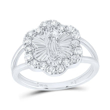 Load image into Gallery viewer, 14K White Gold Diamond Fashion Virgin Mother Mary Flower Women's Ring 1/2 Cttw - Splendid Jewellery