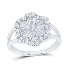 14K White Gold Diamond Fashion Virgin Mother Mary Flower Women's Ring 1/2 Cttw - Splendid Jewellery
