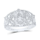 14K White Gold Diamond Fashion Virgin Mother Mary Oval Women's Ring 1/3 Cttw - Splendid Jewellery