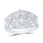 14K White Gold Diamond Fashion Virgin Mother Mary Oval Women's Ring 1/3 Cttw - Splendid Jewellery