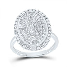 14K White Gold Diamond Fashion Virgin Mother Mary Oval Women's Ring 1/3 Cttw - Splendid Jewellery