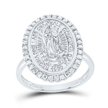 Load image into Gallery viewer, 14K White Gold Diamond Fashion Virgin Mother Mary Oval Women's Ring 1/3 Cttw - Splendid Jewellery