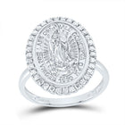 14K White Gold Diamond Fashion Virgin Mother Mary Oval Women's Ring 1/3 Cttw - Splendid Jewellery