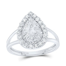 Load image into Gallery viewer, 14K White Gold Diamond Fashion Virgin Mother Mary Pear Women's Ring 1/2 Cttw - Splendid Jewellery