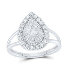 14K White Gold Diamond Fashion Virgin Mother Mary Pear Women's Ring 1/2 Cttw - Splendid Jewellery