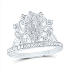 14K White Gold Diamond Fashion Virgin Mother Mary Women's Ring 1/5 Cttw - Splendid Jewellery