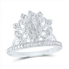 Load image into Gallery viewer, 14K White Gold Diamond Fashion Virgin Mother Mary Women's Ring 1/5 Cttw - Splendid Jewellery