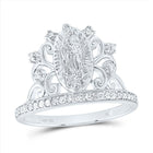 14K White Gold Diamond Fashion Virgin Mother Mary Women's Ring 1/5 Cttw - Splendid Jewellery