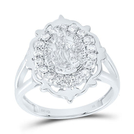 14K White Gold Diamond Fashion Virgin Mother Mary Women's Ring 3/8 Cttw - Splendid Jewellery