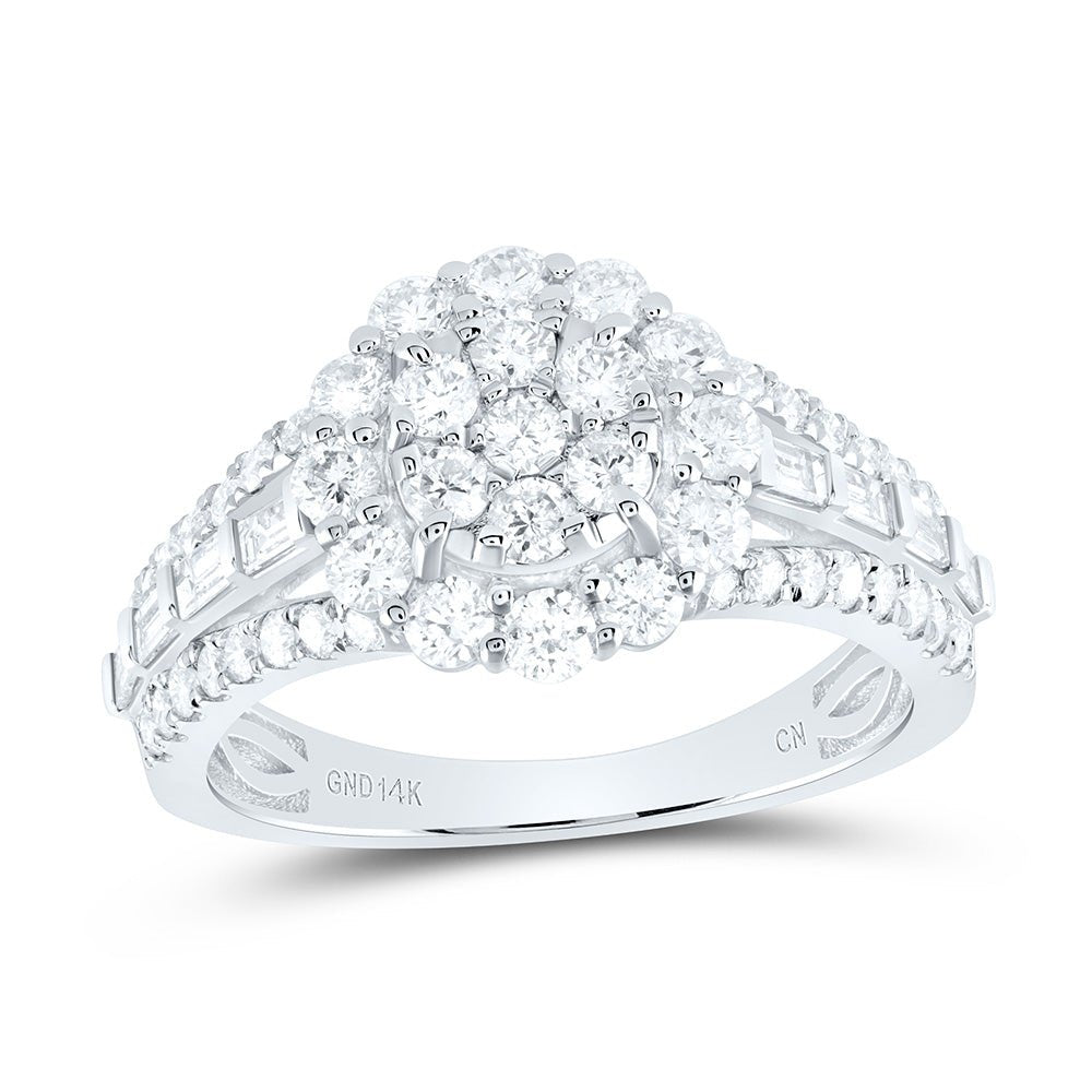 14K White Gold Diamond Flower Designer Ring 1 3/8 Cttw - Splendid Jewellery