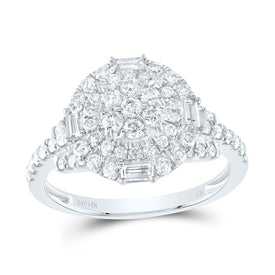 14K White Gold Diamond Flower Designer Ring 1 Cttw - Splendid Jewellery