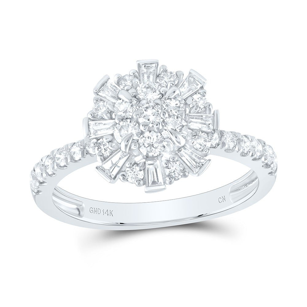 14K White Gold Diamond Flower Designer Ring 1 Cttw - Splendid Jewellery
