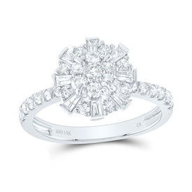 14K White Gold Diamond Flower Designer Ring 1 Cttw - Splendid Jewellery