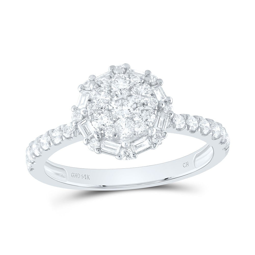 14K White Gold Diamond Flower Designer Ring 7/8 Cttw - Splendid Jewellery