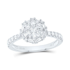 14K White Gold Diamond Flower Designer Ring 7/8 Cttw - Splendid Jewellery