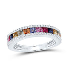 14K White Gold Diamond Gemstone Multi Colour Sapphire Ring 1/4 Cttw - Splendid Jewellery