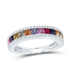 14K White Gold Diamond Gemstone Multi Colour Sapphire Ring 1/4 Cttw - Splendid Jewellery