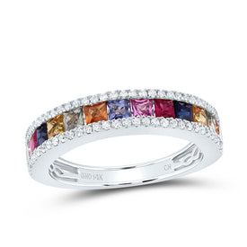 14K White Gold Diamond Gemstone Multi Colour Sapphire Ring 1/4 Cttw - Splendid Jewellery