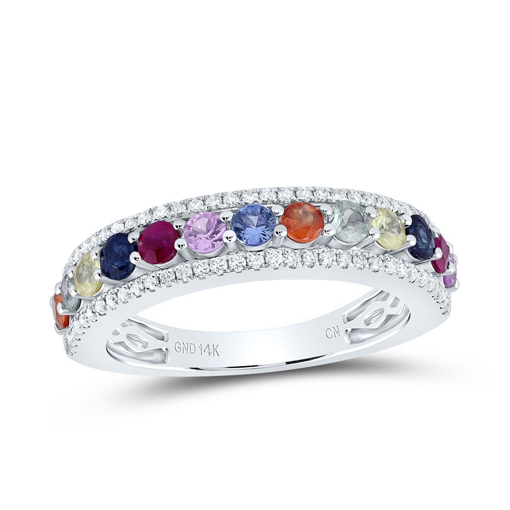 14K White Gold Diamond Gemstone Multi Colour Sapphire Ring 1/4 Cttw - Splendid Jewellery