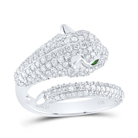 14K White Gold Diamond Gemstone Women's Leopard Ring 1 1/3 Cttw - Splendid Jewellery