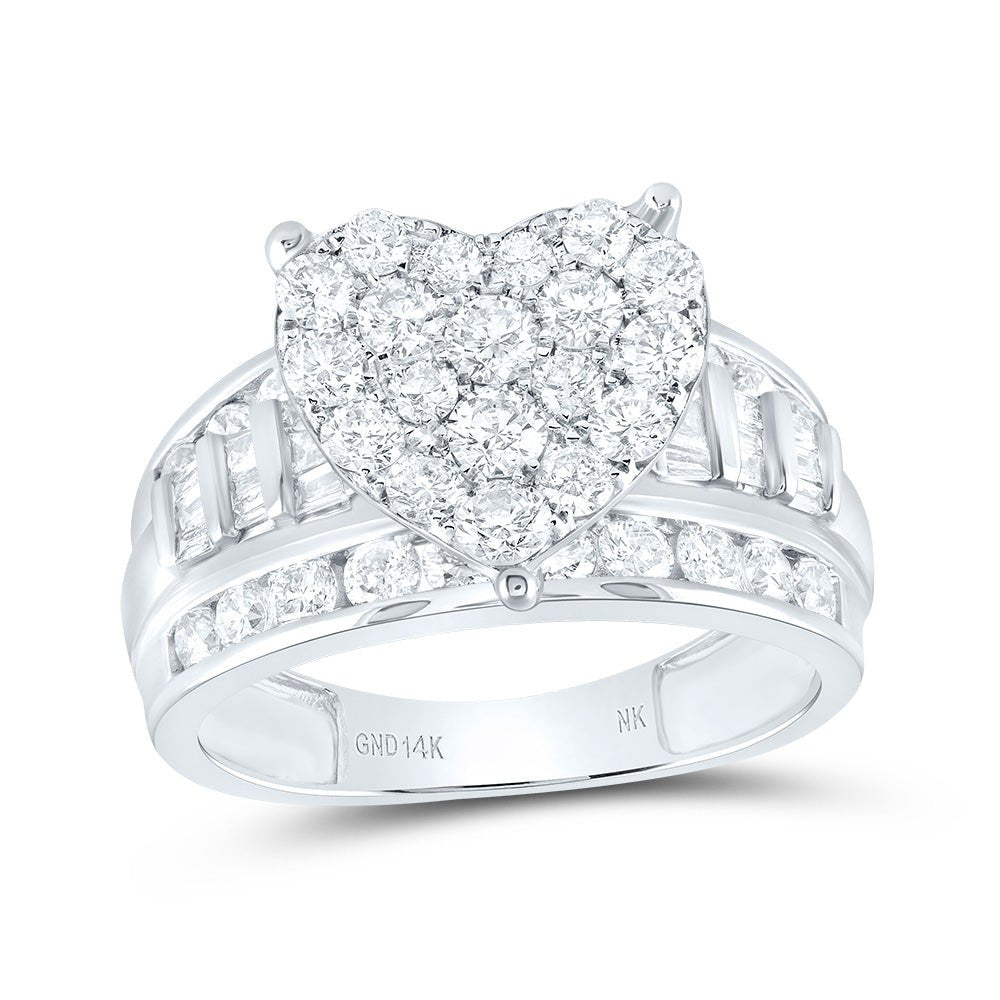 14K White Gold Diamond Heart Bridal Wedding Engagement Ring 2 Cttw - Splendid Jewellery