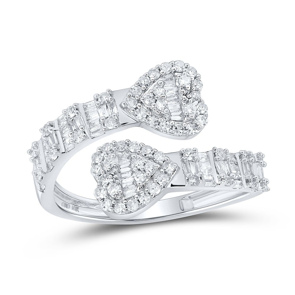 14K White Gold Diamond Heart Cuff Women's Ring 5/8 Cttw - Splendid Jewellery