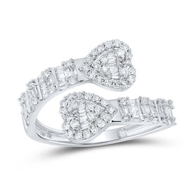 14K White Gold Diamond Heart Cuff Women's Ring 5/8 Cttw - Splendid Jewellery