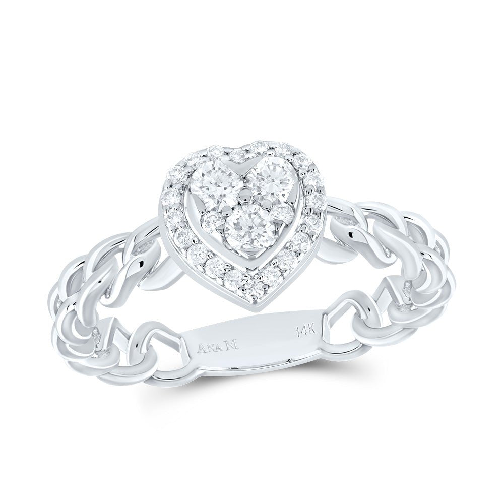 14K White Gold Diamond Heart Designer Ring 3/8 Cttw - Splendid Jewellery