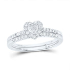 14K White Gold Diamond Heart Single Halo Bridal Set 1/3 Cttw - Splendid Jewellery