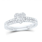 14K White Gold Diamond Heart Single Halo Bridal Set 1/3 Cttw - Splendid Jewellery