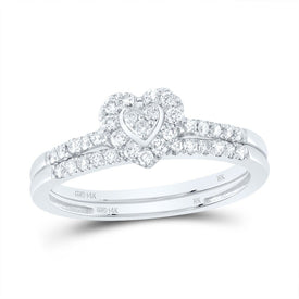 14K White Gold Diamond Heart Single Halo Bridal Set 1/3 Cttw - Splendid Jewellery