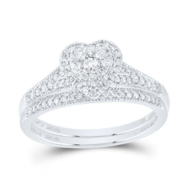 14K White Gold Diamond Heart Single Halo Bridal Set 3/8 Cttw - Splendid Jewellery