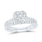 14K White Gold Diamond Heart Single Halo Bridal Set 7/8 Cttw - Splendid Jewellery