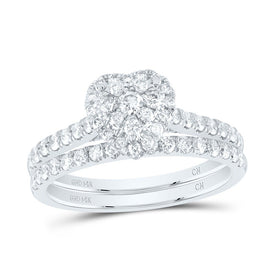 14K White Gold Diamond Heart Single Halo Bridal Set 7/8 Cttw - Splendid Jewellery