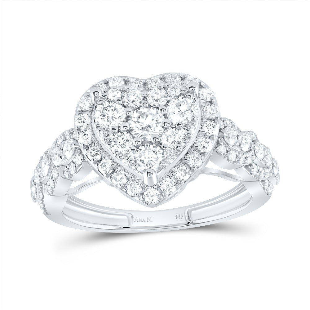 14K White Gold Diamond Heart Single Halo Engaement Ring 1 1/3 Cttw - Splendid Jewellery
