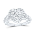 14K White Gold Diamond Heart Single Halo Engaement Ring 1 1/3 Cttw - Splendid Jewellery