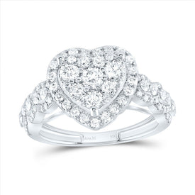 14K White Gold Diamond Heart Single Halo Engaement Ring 1 1/3 Cttw - Splendid Jewellery