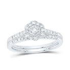 14K White Gold Diamond Hexagon Single Halo Bridal Set 1/2 Cttw - Splendid Jewellery