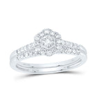 14K White Gold Diamond Hexagon Single Halo Bridal Set 1/2 Cttw - Splendid Jewellery