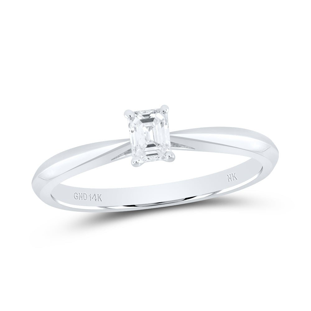 14K White Gold Diamond I1 Ij Emerlad Solitaire Ring 1/4 Cttw - Splendid Jewellery