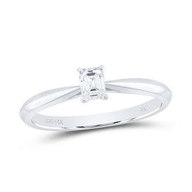 14K White Gold Diamond I1 Ij Emerlad Solitaire Ring 1/4 Cttw - Splendid Jewellery