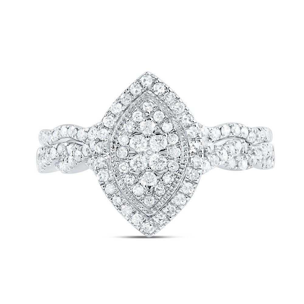 14K White Gold Diamond Marquise Double Halo Bridal Set 1/2 Cttw - Splendid Jewellery